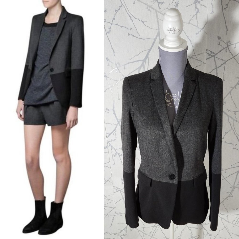 Zara Gray & Black Colorblock Single Button Fitted Blazer